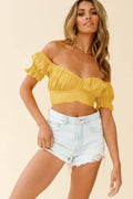 Ladies Off Shoulder Solid Color Daily Crop Top GSCA - SWEETKAMA