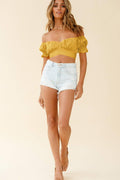 Ladies Off Shoulder Solid Color Daily Crop Top GSCA - SWEETKAMA