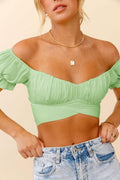Ladies Off Shoulder Solid Color Daily Crop Top GSCA - SWEETKAMA