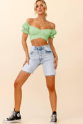 Ladies Off Shoulder Solid Color Daily Crop Top GSCA - SWEETKAMA