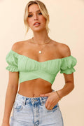 Ladies Off Shoulder Solid Color Daily Crop Top GSCA - SWEETKAMA