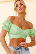 Ladies Off Shoulder Solid Color Daily Crop Top GSCA - SWEETKAMA