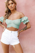 Ladies Off Shoulder Solid Color Daily Crop Top GSCA - SWEETKAMA