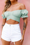 Ladies Off Shoulder Solid Color Daily Crop Top GSCA - SWEETKAMA