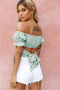 Ladies Off Shoulder Solid Color Daily Crop Top GSCA - SWEETKAMA