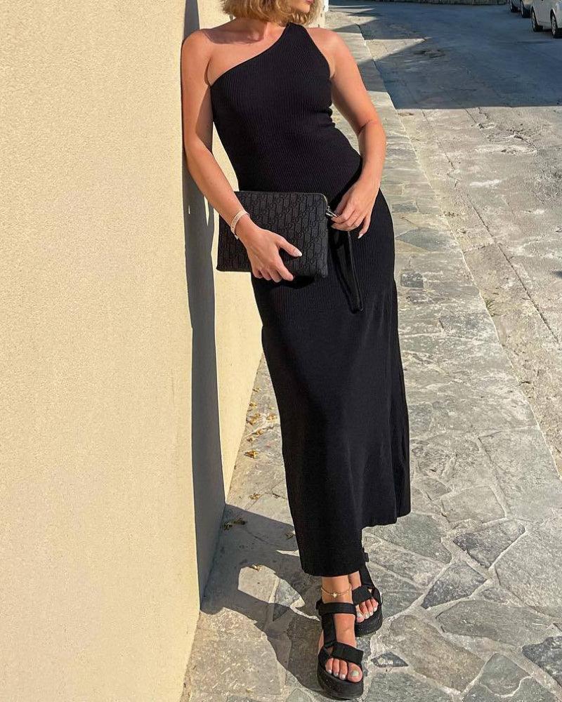 Ladies One Shoulder Mermaid Knit Maxi Dress 1992# - SWEETKAMA