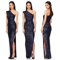 Ladies One Shoulder Sequin Sleeveless Maxi Dress R9174 - SWEETKAMA