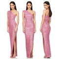Ladies One Shoulder Sequin Sleeveless Maxi Dress R9174 - SWEETKAMA