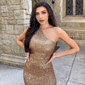 Ladies One Shoulder Sequin Sleeveless Maxi Dress R9174 - SWEETKAMA