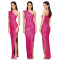 Ladies One Shoulder Sequin Sleeveless Maxi Dress R9174 - SWEETKAMA