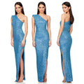 Ladies One Shoulder Sequin Sleeveless Maxi Dress R9174 - SWEETKAMA