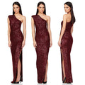 Ladies One Shoulder Sequin Sleeveless Maxi Dress R9174 - SWEETKAMA