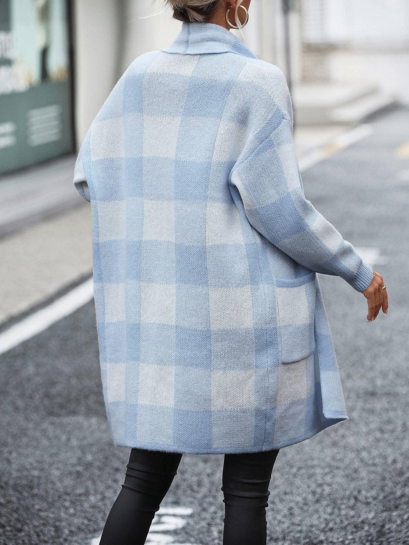 Ladies Plaid Daily Short Knit Cardigan E2310 - SWEETKAMA