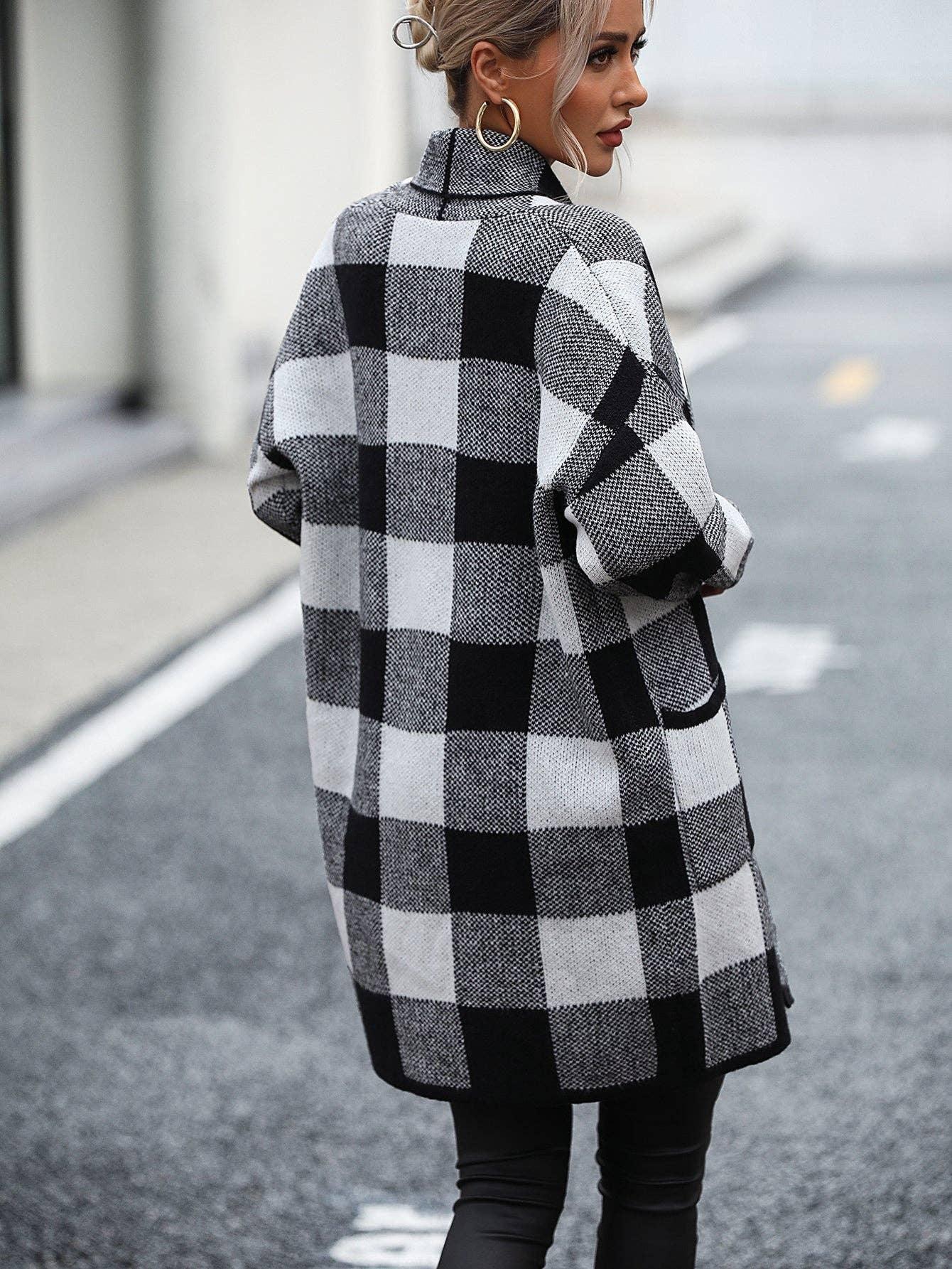 Ladies Plaid Daily Short Knit Cardigan E2310 - SWEETKAMA