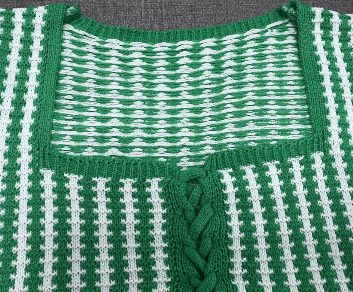 Ladies Plaid Short Sleeves Square Neck Knit Crop Top 0512 - SWEETKAMA