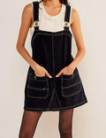 Ladies Pocket Denim Mini Overall Dress SKD549 - SWEETKAMA