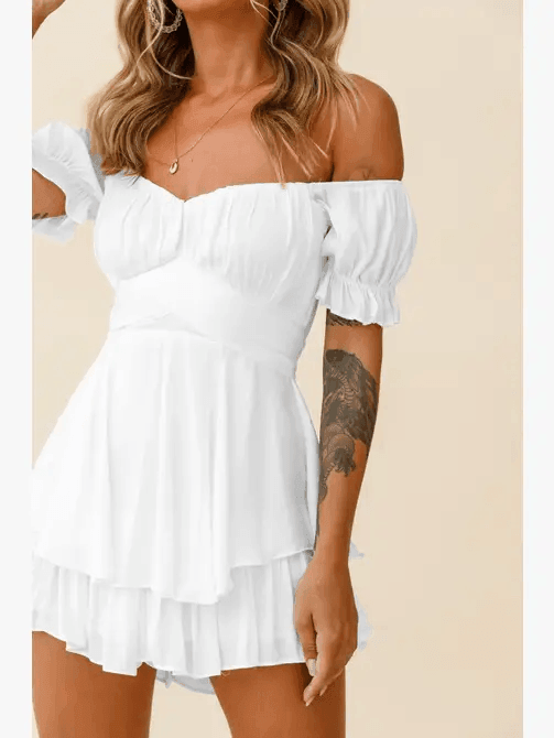 Ladies Puff Sleeves Off Shoulder Daily Romper GQSG - SWEETKAMA
