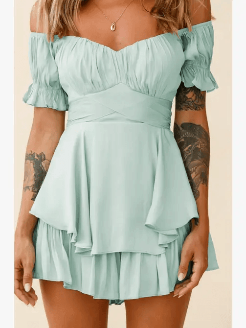 Ladies Puff Sleeves Off Shoulder Daily Romper GQSG - SWEETKAMA