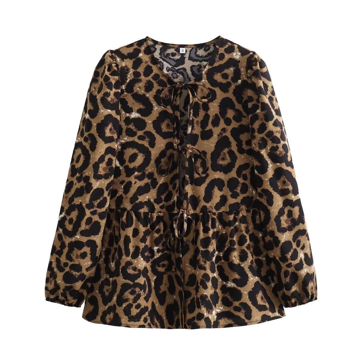 Ladies Puffed Long Sleeves Bowknot Blouse Top B88689 - SWEETKAMA