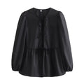 Ladies Puffed Long Sleeves Bowknot Blouse Top B88689 - SWEETKAMA
