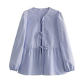 Ladies Puffed Long Sleeves Bowknot Blouse Top B88689 - SWEETKAMA