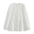 Ladies Puffed Long Sleeves Bowknot Blouse Top B88689 - SWEETKAMA