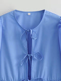 Ladies Puffed Long Sleeves Bowknot Blouse Top B88689 - SWEETKAMA