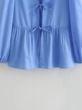 Ladies Puffed Long Sleeves Bowknot Blouse Top B88689 - SWEETKAMA