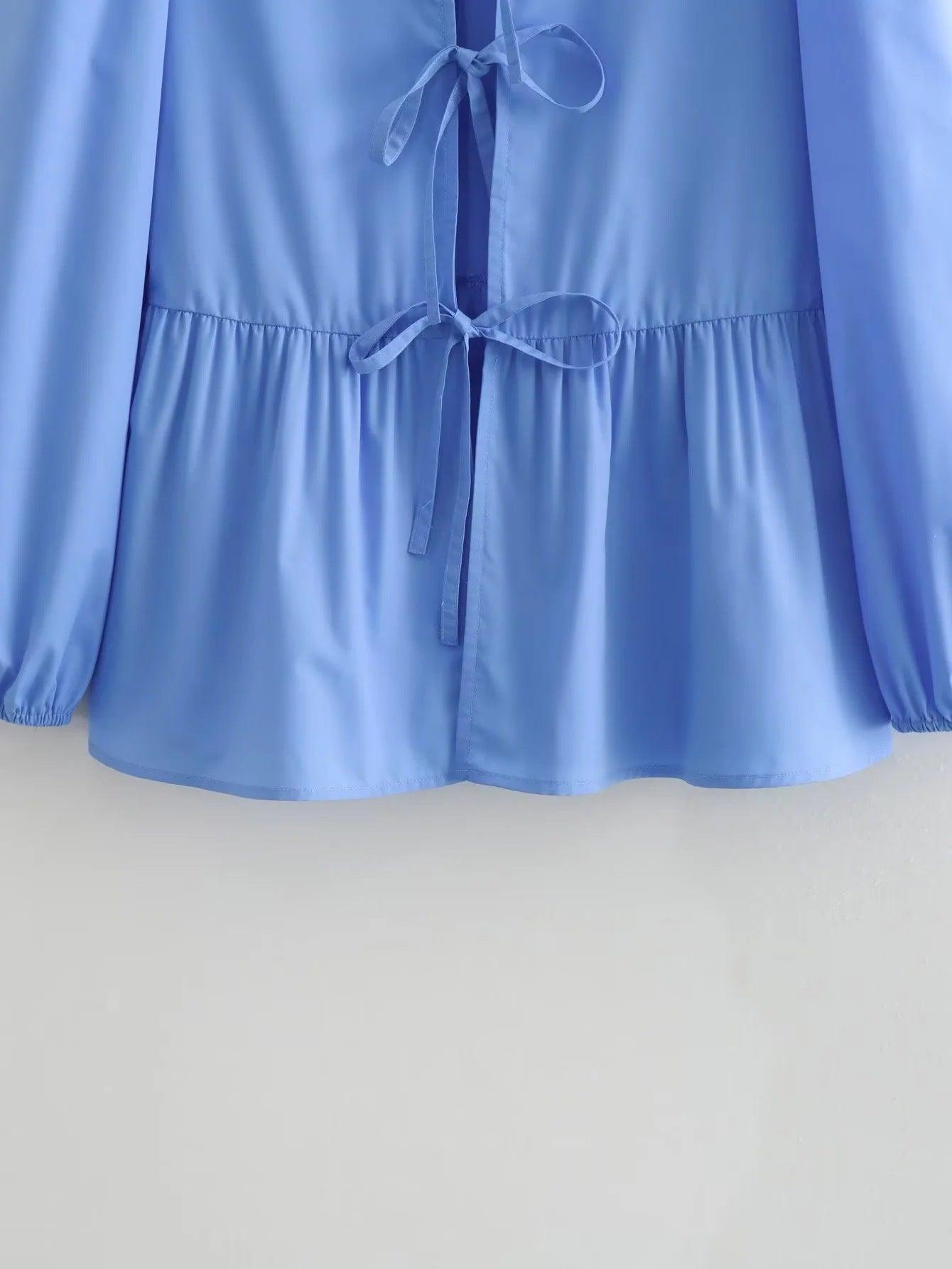 Ladies Puffed Long Sleeves Bowknot Blouse Top B88689 - SWEETKAMA