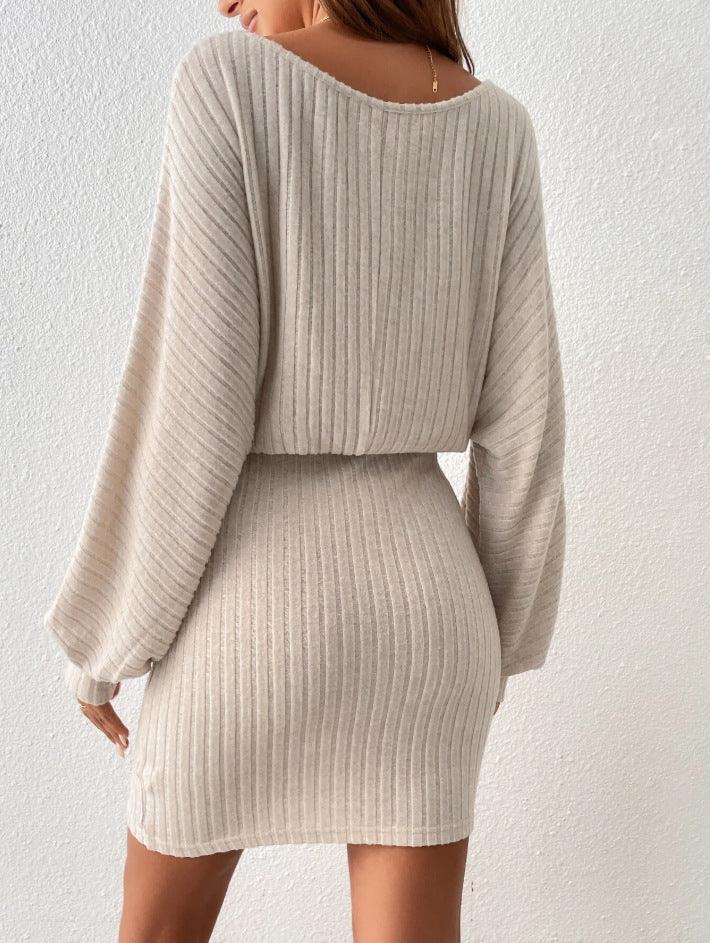 Ladies Ribbed Knit Belted Mini Dress G1023 - SWEETKAMA