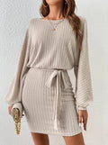 Ladies Ribbed Knit Belted Mini Dress G1023 - SWEETKAMA