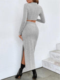 Ladies Ribbed Knit Crop Top and Skirt Sets G3003 - SWEETKAMA