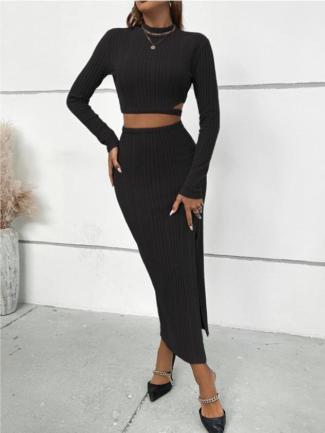 Ladies Ribbed Knit Crop Top and Skirt Sets G3003 - SWEETKAMA