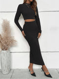 Ladies Ribbed Knit Crop Top and Skirt Sets G3003 - SWEETKAMA