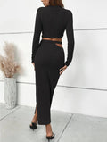 Ladies Ribbed Knit Crop Top and Skirt Sets G3003 - SWEETKAMA