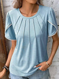 Ladies Round Neck Blouse Solid Color Blouse 2355 - SWEETKAMA