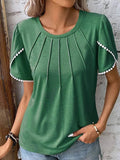 Ladies Round Neck Blouse Solid Color Blouse 2355 - SWEETKAMA