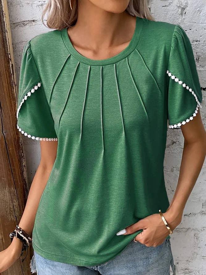 Ladies Round Neck Blouse Solid Color Blouse 2355 - SWEETKAMA
