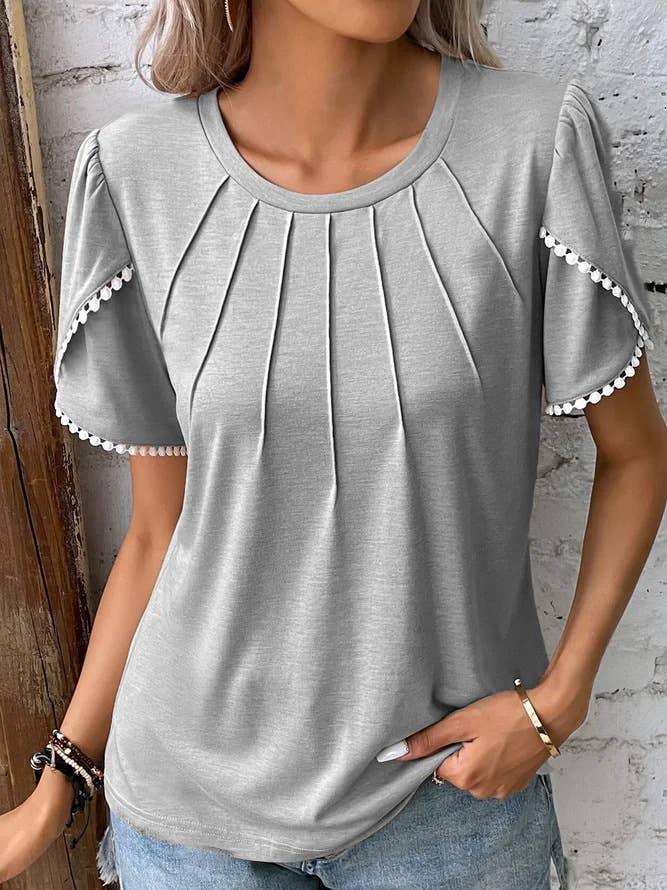 Ladies Round Neck Blouse Solid Color Blouse 2355 - SWEETKAMA