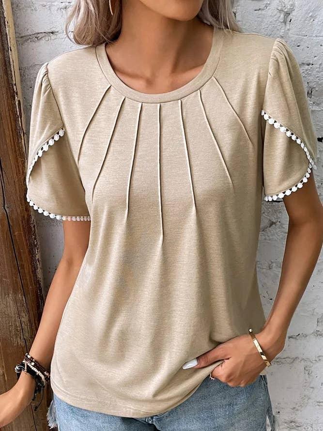 Ladies Round Neck Blouse Solid Color Blouse 2355 - SWEETKAMA