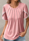 Ladies Round Neck Blouse Solid Color Blouse 2355 - SWEETKAMA