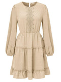 Ladies Round Neck Lace Daily Short Dress 233LQ53576-SN18 - SWEETKAMA