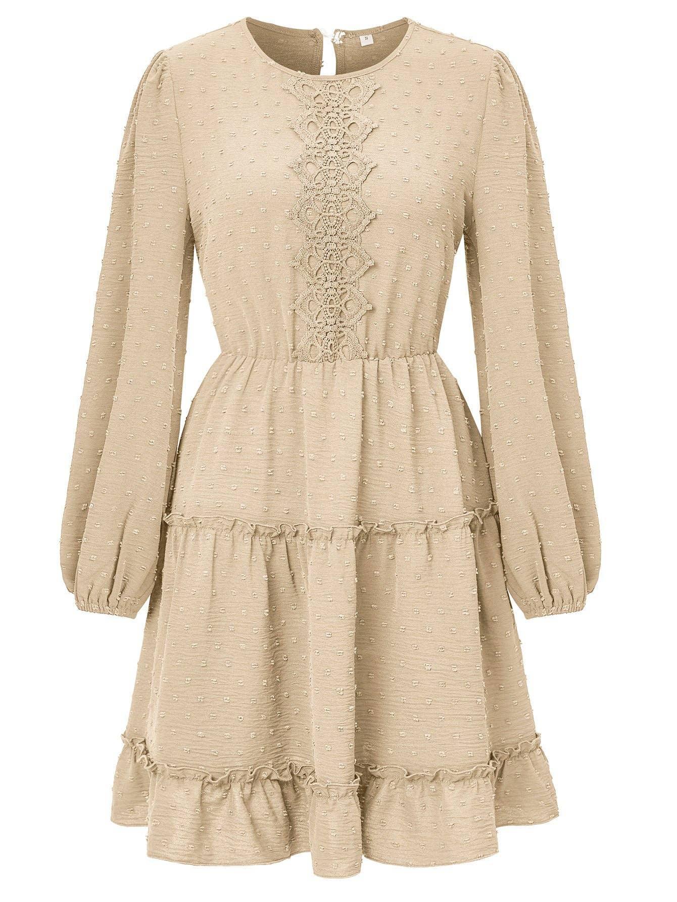 Ladies Round Neck Lace Daily Short Dress 233LQ53576-SN18 - SWEETKAMA