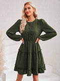 Ladies Round Neck Lace Daily Short Dress 233LQ53576-SN18 - SWEETKAMA
