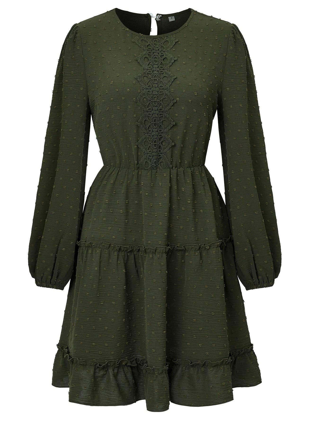 Ladies Round Neck Lace Daily Short Dress 233LQ53576-SN18 - SWEETKAMA