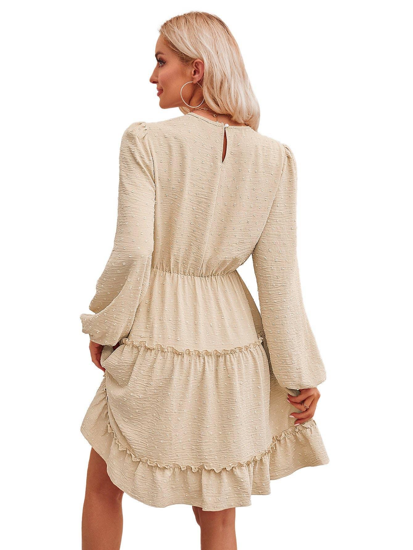 Ladies Round Neck Lace Daily Short Dress 233LQ53576-SN18 - SWEETKAMA