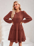 Ladies Round Neck Lace Daily Short Dress 233LQ53576-SN18 - SWEETKAMA