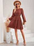 Ladies Round Neck Lace Daily Short Dress 233LQ53576-SN18 - SWEETKAMA