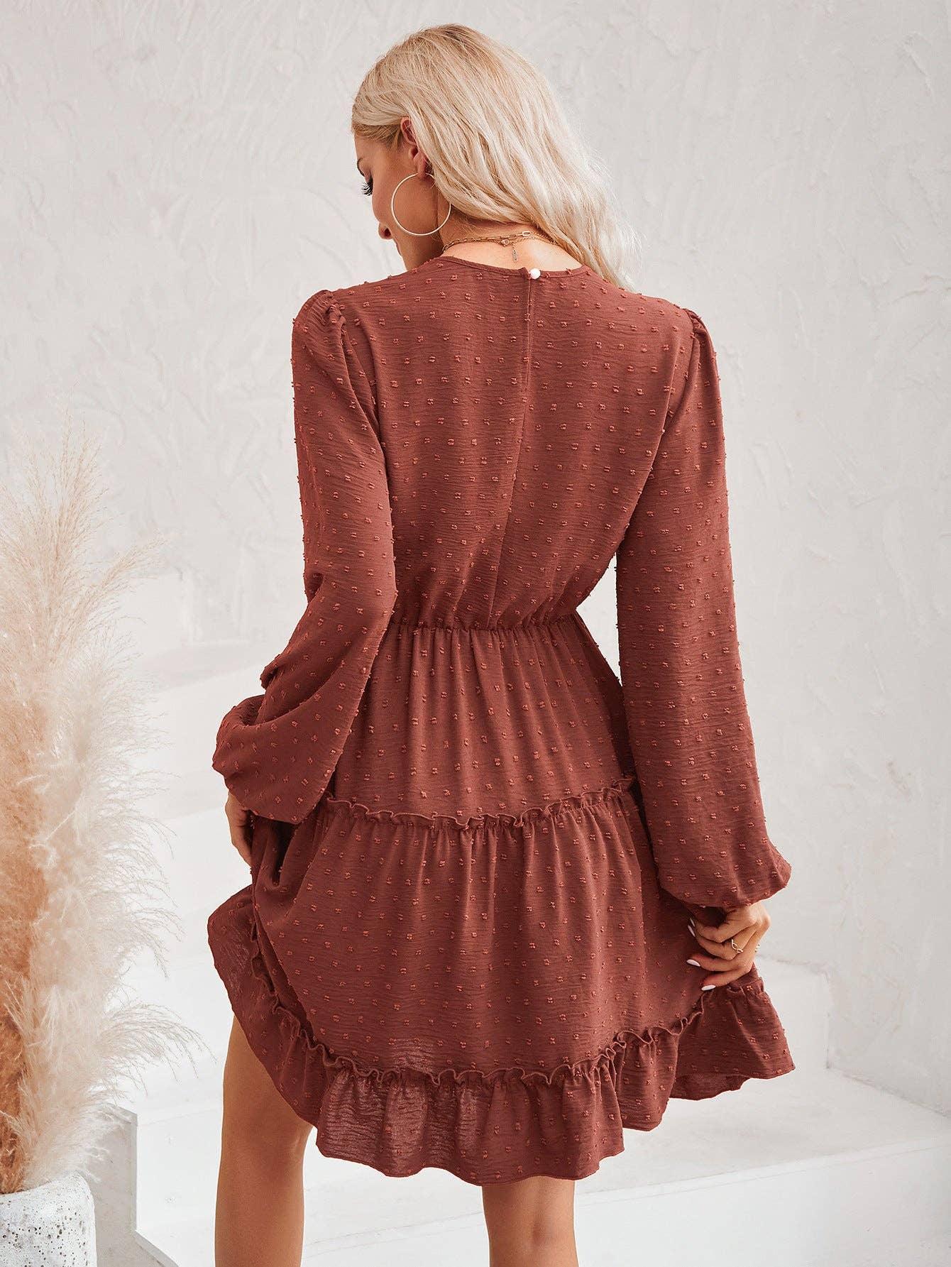 Ladies Round Neck Lace Daily Short Dress 233LQ53576-SN18 - SWEETKAMA