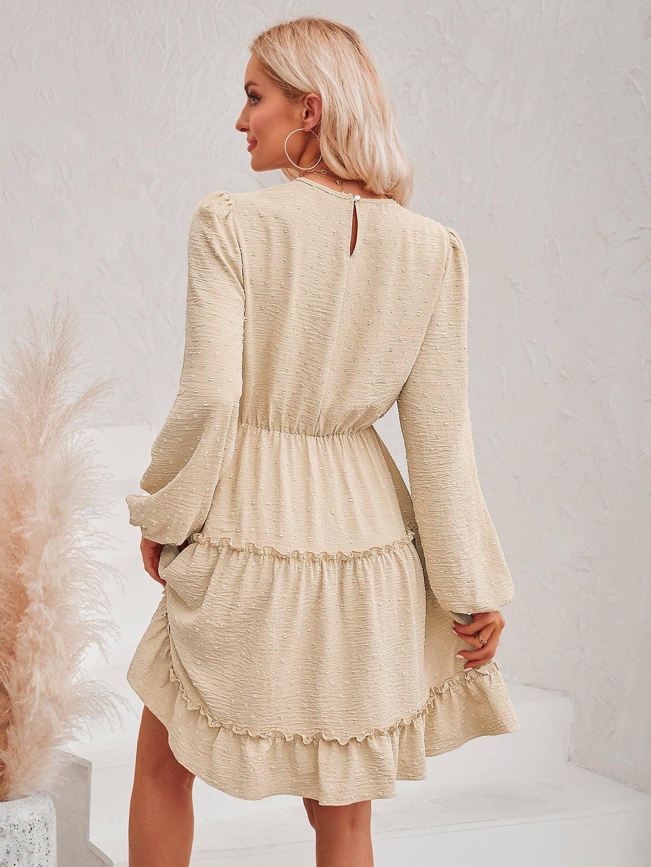 Ladies Round Neck Lace Daily Short Dress 233LQ53576-SN18 - SWEETKAMA